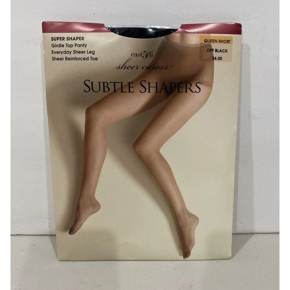 East 5th Sheer Caress Subtle Shapers Girdle Top Pantyhose Off Blk Queen Short
